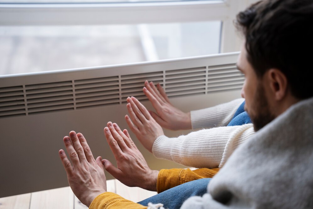 people warming up their hands with heater 23 2149339544